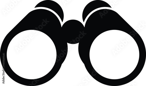 Black silhouette binoculars illustration, observation symbol drawing, exploration icon design, travel scouting art, bird watching concept, search discovery representation