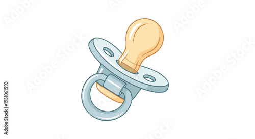 Simple blue and yellow baby pacifier with a clear silicone nipple isolated on a white background for infant care products.