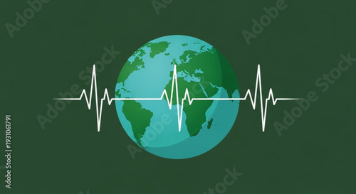 World Health Day Global Health Monitoring An Abstract Illustration of Earth's Vital Signs with a Heartbeat EKG Wave