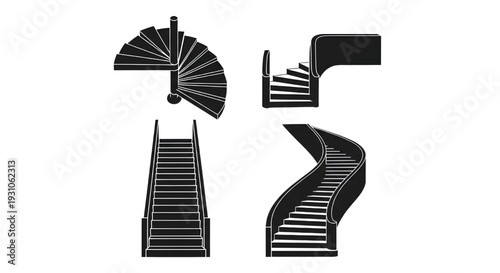 A set of different staircase designs and types