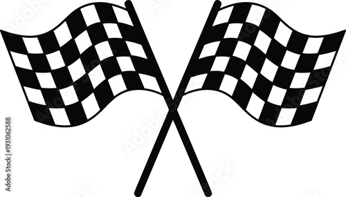 Checkered racing flags icon, crossed finish line symbol isolated on white background for motorsport competition, speed race, victory, automotive sports design