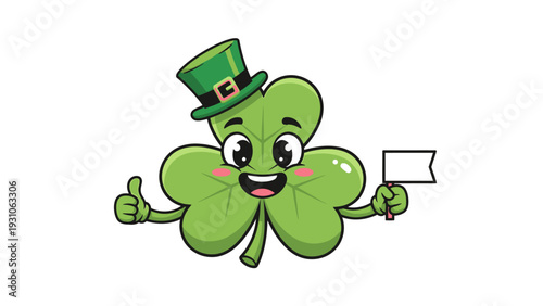 Cartoon Clover Character with Top Hat.