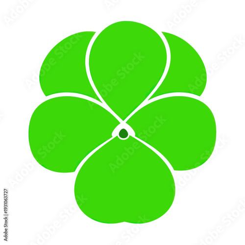 Vibrant green pansy flower icon, simple graphic design, isolated on white background