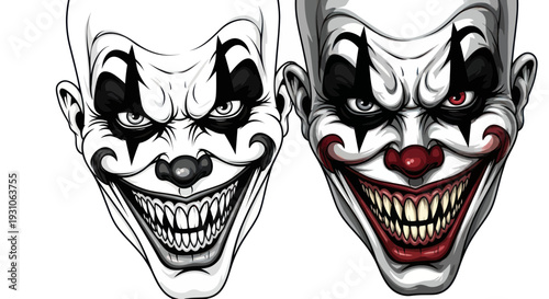 Scary Clown Face Portrait, Evil Grin, Horror, Halloween Character