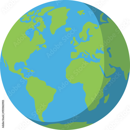 Earth globe icon isolated on light background, world map illustration showing continents for global travel, geography, environment, international communication concept design