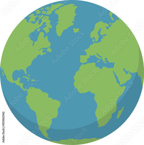 Earth globe icon isolated on light background, world map illustration showing continents for global travel, geography, environment, international connection concept design