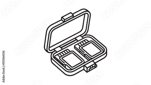 Empty lunch box in simple line art with black outline on white background for packaging design