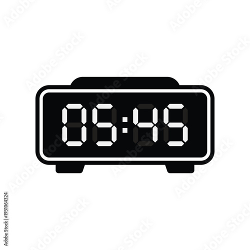 Black 05:45 digital clock flat design icon for morning alarms, early schedules, and minimalist stickers.