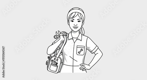 Female Mechanic Holding Tools, Ready for Work