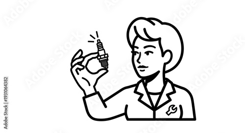 Female Mechanic Holding Spark Plug, Auto Repair Service, Car Maintenance Concept