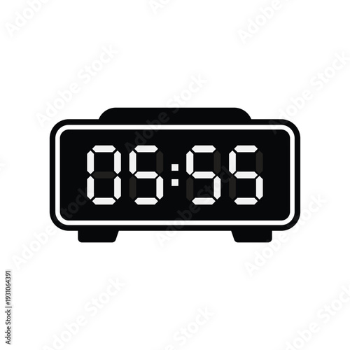 Black 05:55 digital clock flat design icon for early alarms, morning schedules, and minimalist stickers.