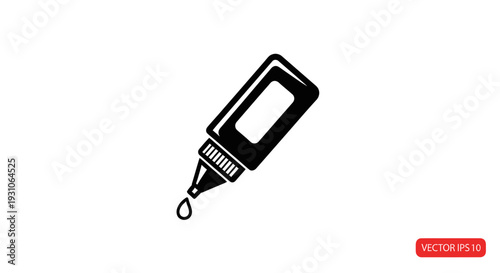 Black icon of a squeeze bottle with a drop falling from its nozzle, isolated on white background.