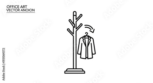 Coat Rack with Jacket and Hanger Icon, Office Art Vector