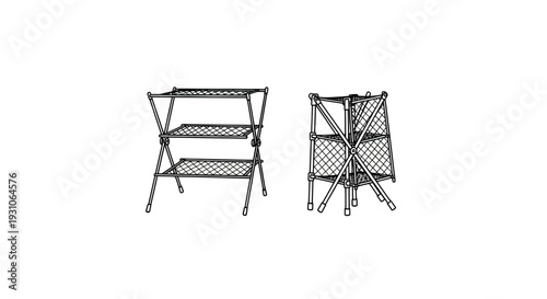 Collapsible Shelving Unit: Folded and Unfolded Views