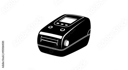 Compact Portable Label Printer - Black and White Vector Illustration