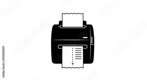 Black and white icon of a receipt printer printing a document