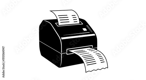 Black and white illustration of a receipt printer printing paper
