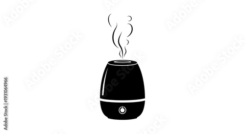 Black essential oil diffuser emitting steam, isolated on white background, aromatherapy concept