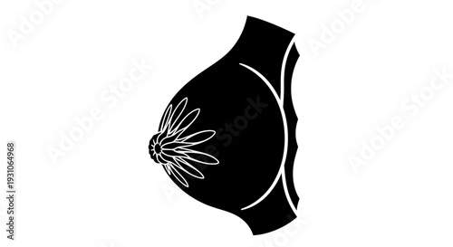 Black and White Silhouette of a Female Breast with Nipple and Areola