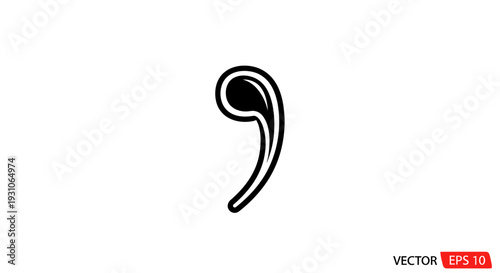 Black Comma Symbol Icon on White Background - Vector Graphic