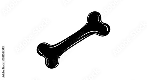 Black dog bone icon, cartoon style, isolated on white background, simple graphic symbol