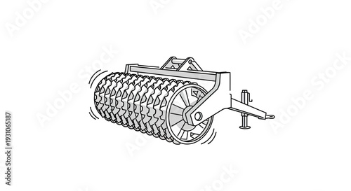 Agricultural roller for soil preparation and compaction, farm equipment illustration