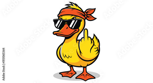 Cool Duck Character Giving Middle Finger with Sunglasses and Bandana
