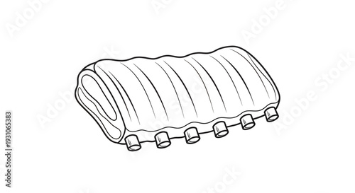 Raw Pork Ribs Isolated on White Background - Line Art Illustration