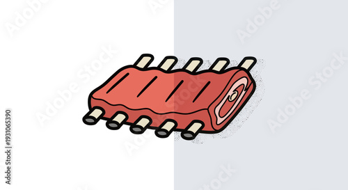 Raw Pork Ribs Isolated on White and Grey Background, Food Illustration