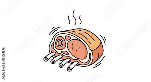 Raw Pork Ribs with Bones, Steaming, Isolated on White Background, Food Illustration