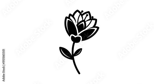 Simple Black and White Flower Icon, Minimalist Botanical Illustration