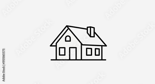 Simple Line Art Icon of a House, Minimalist Architectural Symbol for Real Estate and Home.