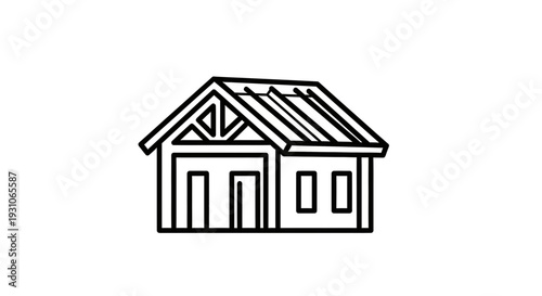 Simple Line Art Icon of a House, Minimalist Building Symbol for Real Estate and Construction