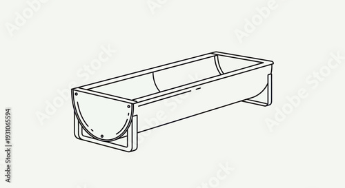 Simple Line Drawing of a Long Rectangular Animal Feeder Trough on a Plain Background