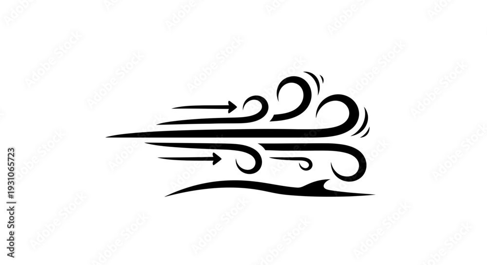 Obraz premium Stylized Black and White Wind Icon with Swirling Gusts and Arrows