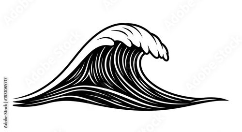 Stylized Black and White Ocean Wave Illustration