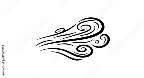 Stylized Black Wind Swirls and Gusts on White Background