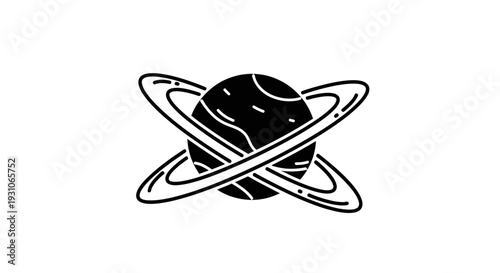 Stylized Planet Saturn with Rings, Cosmic Galaxy Space, Sci-Fi Abstract Illustration