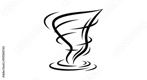 Stylized Tornado Illustration: Swirling Wind Vortex Icon with Water Ripples