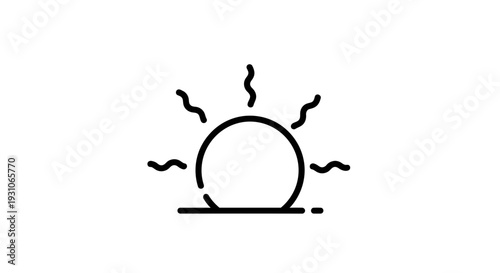 Sunrise Icon, Minimalist Sun Rising Over Horizon Line, Simple Vector Graphic