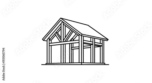 Timber Frame Structure, Architectural Blueprint, Building Construction, Wood Frame House Outline