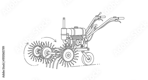 Tiller Machine Line Drawing Illustration