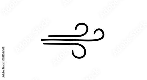 Wind blowing icon, simple black and white illustration, symbol of air movement and weather