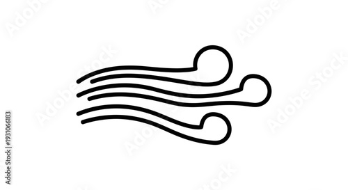Wind blowing icon, weather symbol, air flow, breeze, storm, nature element, simple line art