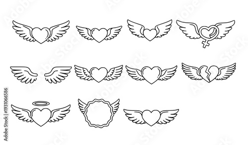 Winged Heart Collection Vector Art: Love, Angelic Symbols, Broken Heart Flat Design