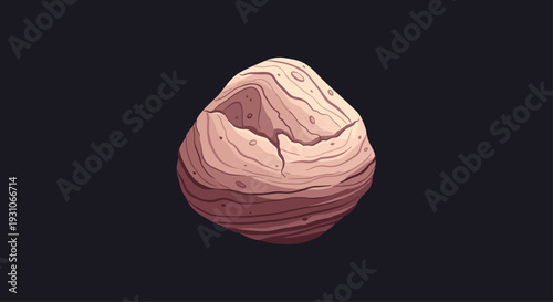 Detailed pixel art representation of a round asteroid or moon rock with layered craters and textures against a dark space background.
