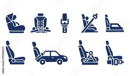 Car seat safety icons set vector illustration flat design isolated on white background