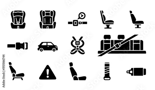 Car interior and road safety icons set flat design vector illustration scalable graphic