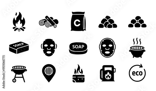 Campfire cooking and hygiene icons set flat design vector illustration scalable art