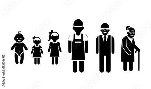 A vector graphic illustration of a family life cycle in flat design